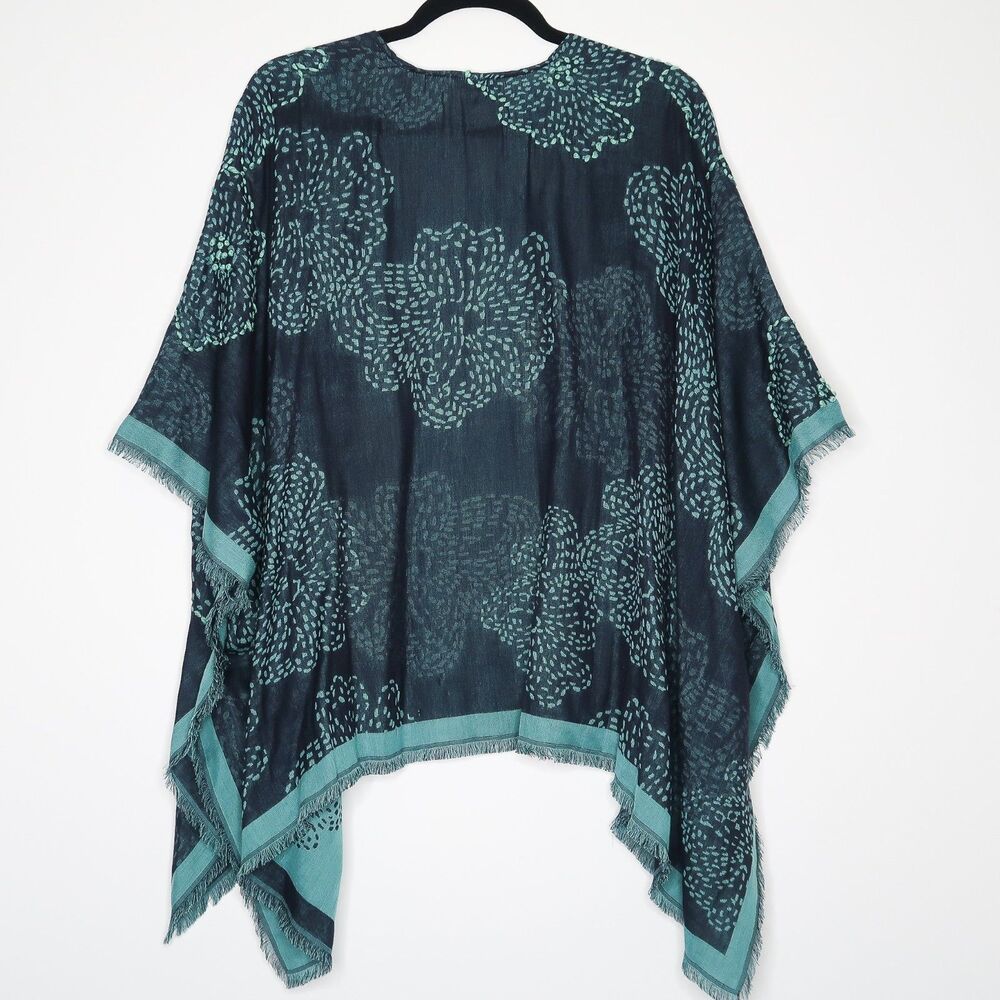 J.Jill Wearever Collection Kimono S-L Blue Floral Handstitch Boho‎ Lagenlook - Picture 2 of 7